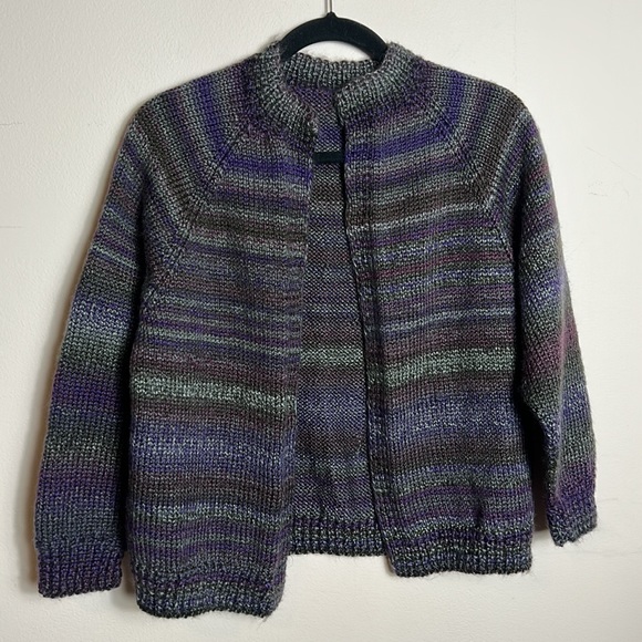 Handmade Knit Sweater Cardigan Open Front Purple Grey size S/M - Picture 1 of 12